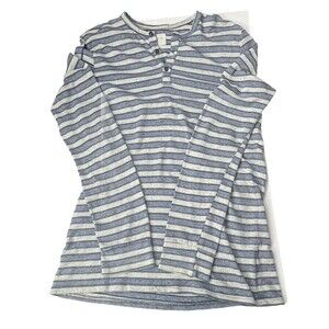 Sol Angeles Henley Tee Medium Stripe Blue White Long Sleeve Stretch Top Made USA